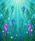 Oceanic Seahorses Amidst Kelp Forest Rug