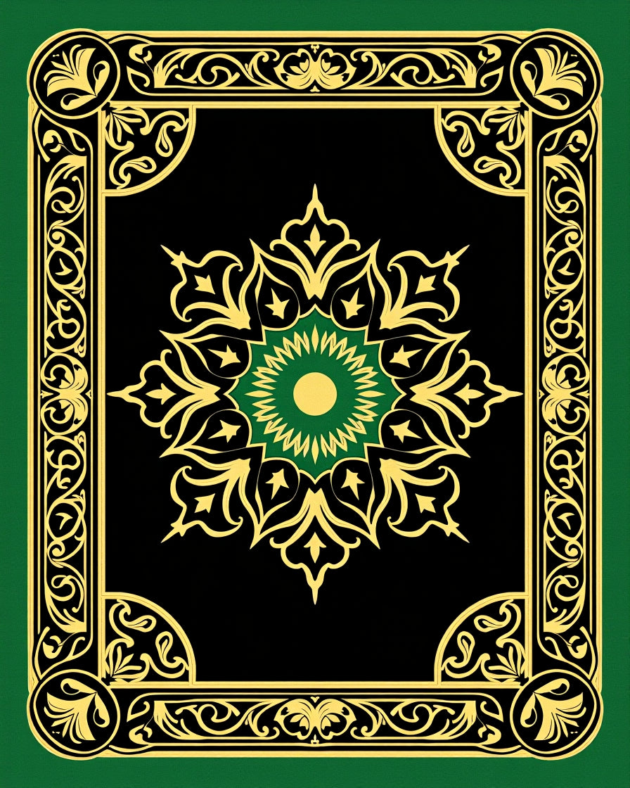 Green Gold Black Ornate Mandala Rug