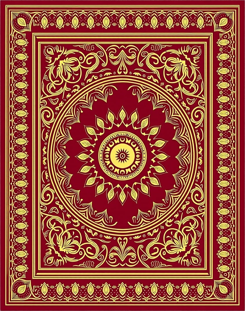 Crimson Gold Medallion Floral Traditional Rug