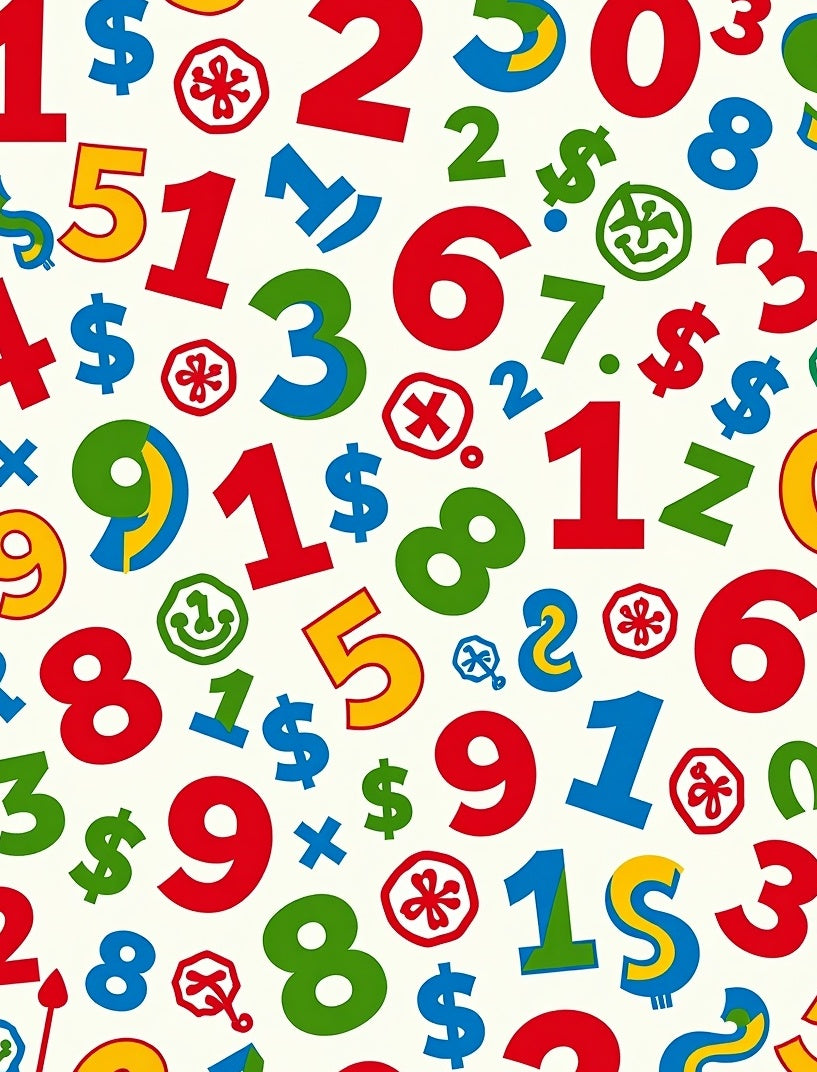 Playful Red Green Blue Number Collage Rug