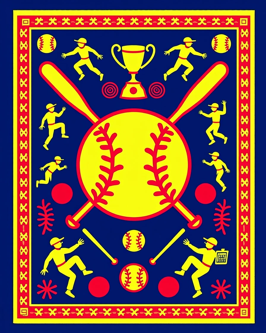 Navy Yellow Red Baseball Game Rug