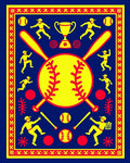 Navy Yellow Red Baseball Game Rug