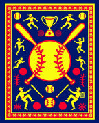 Navy Yellow Red Baseball Game Rug