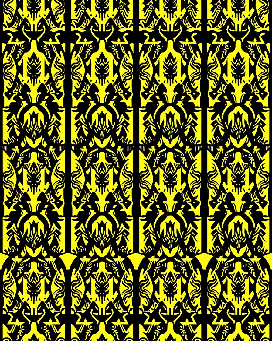 Bold Yellow Black Tribal Imprints Rug