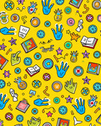 Whimsical Yellow Pop Art Collage Rug