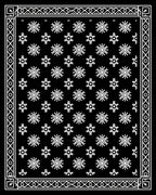White Snowflake Bordered Black Rug
