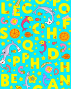 Playful Alphabet Dolphins Starry Background Rug