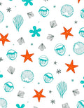 Coral Orange Starfish Aqua Shells Rug