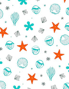 Coral Orange Starfish Aqua Shells Rug