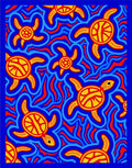 Yellow Sun Turtles in Blue Waves Rug