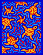 Yellow Sun Turtles in Blue Waves Rug