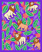 Jungle Lions with Green Leaf Motif Rug