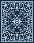 Deep Blue White Intricate Floral Medallion Rug