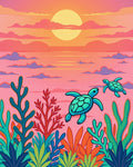 Sunset Sea Turtle Coral Reef Rug