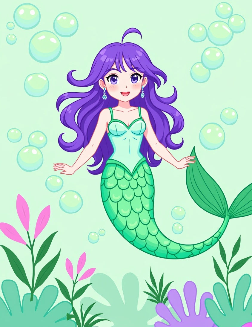 Cute Purple Mermaid Underwater Bubble Garden Rug