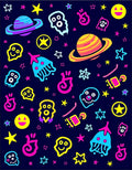 Neon Cosmic Alien Space Adventure Rug