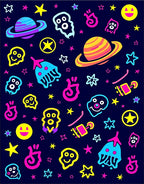 Neon Cosmic Alien Space Adventure Rug