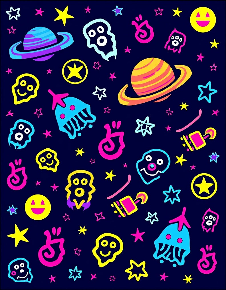 Neon Cosmic Alien Space Adventure Rug