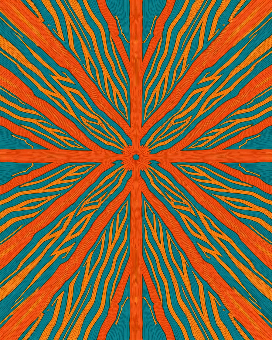 Orange Cyan Sunburst Rays Rug