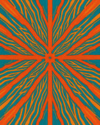 Orange Cyan Sunburst Rays Rug
