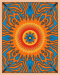 Vibrant Orange Blue Sunburst Mandala Rug
