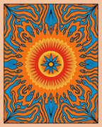 Vibrant Orange Blue Sunburst Mandala Rug