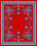 Red Blue Floral Vine Border Rug