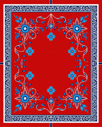 Red Blue Floral Vine Border Rug