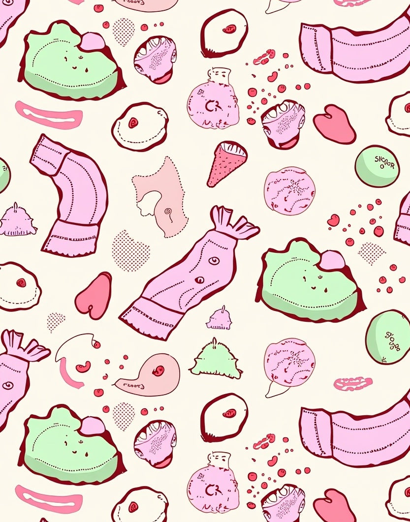 Whimsical Pink and Green Doodle Clouds Rug