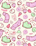 Whimsical Pink and Green Doodle Clouds Rug
