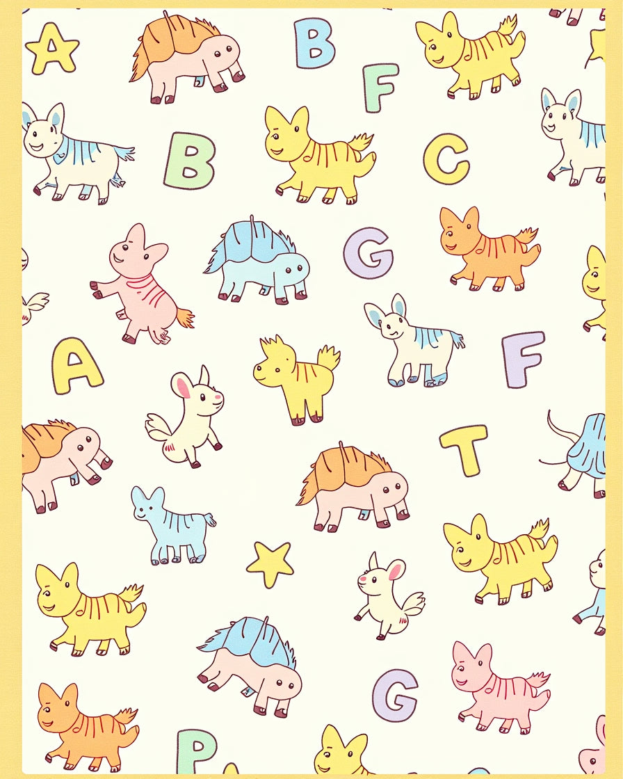Cute Cartoon Animals Alphabet Kids Print Rug