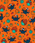 Whimsical Blue Turkey Pumpkin Harvest Rug