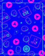 Electric Blue Neon Abstract Shapes Rug
