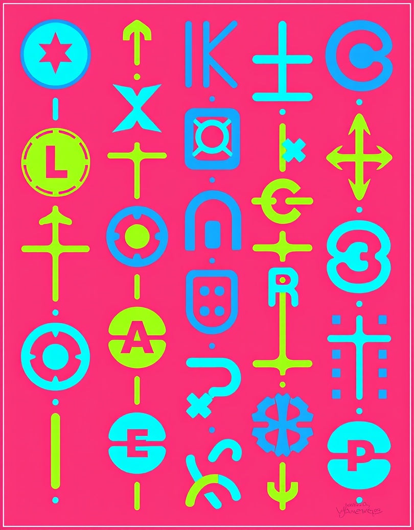 Bright Neon Geometric Symbol Grid Rug