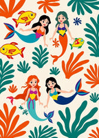 Whimsical Mermaids Bright Coral Tropical Rug