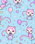 Charming Pink Cat Whimsical Stars Balloons Rug