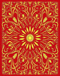 Radiant Yellow Floral Sunburst Red Rug