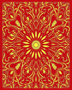 Radiant Yellow Floral Sunburst Red Rug