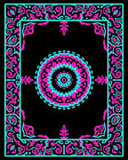 Vibrant Pink Cyan Mandala Border Rug