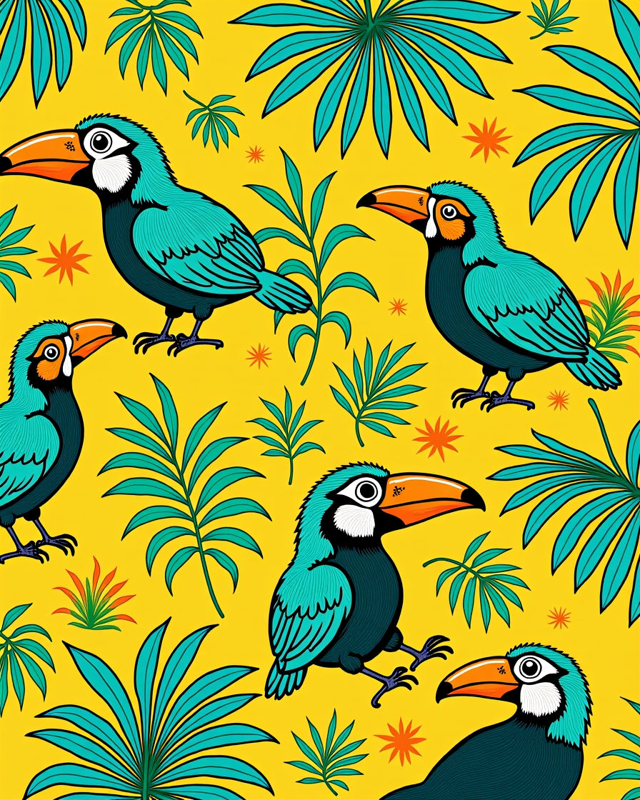 Tropical Toucan Turquoise Foliage Yellow Rug