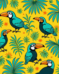Tropical Toucan Turquoise Foliage Yellow Rug