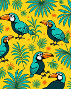 Tropical Toucan Turquoise Foliage Yellow Rug
