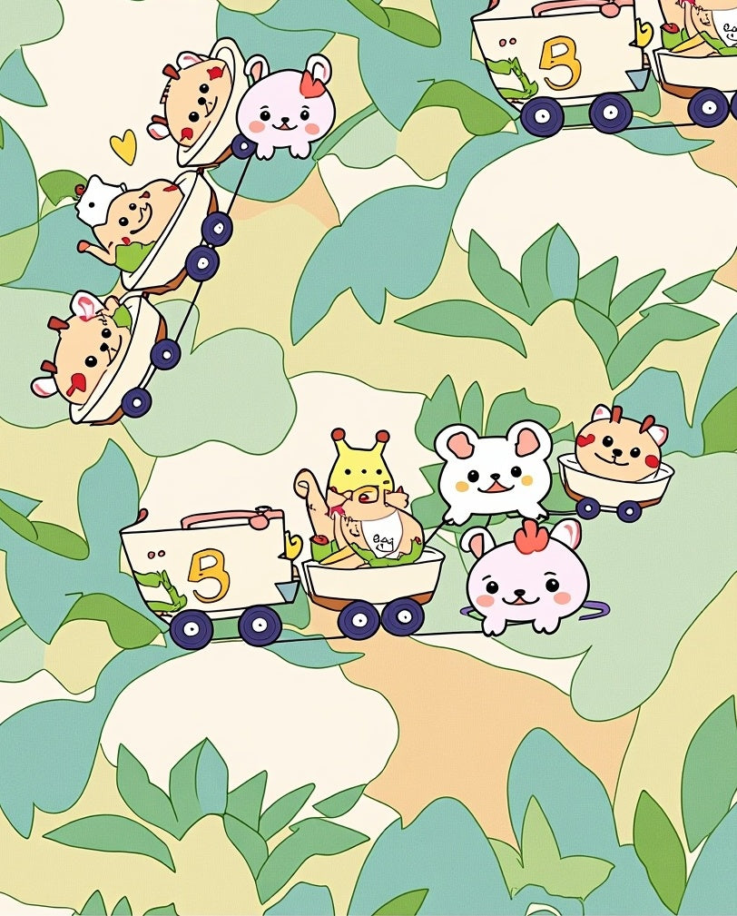 Cute animal train on camouflage background Rug
