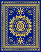 Royal Blue Yellow Ornate Mandala Rug