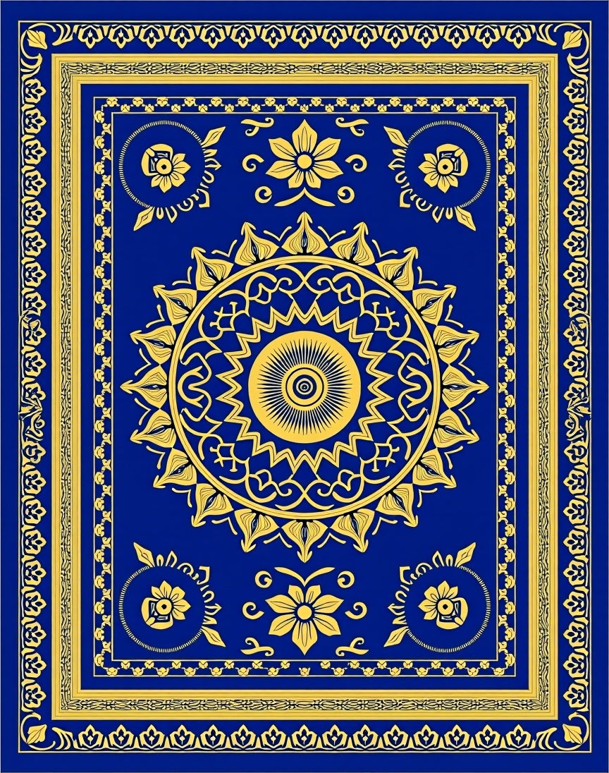 Royal Blue Yellow Ornate Mandala Rug