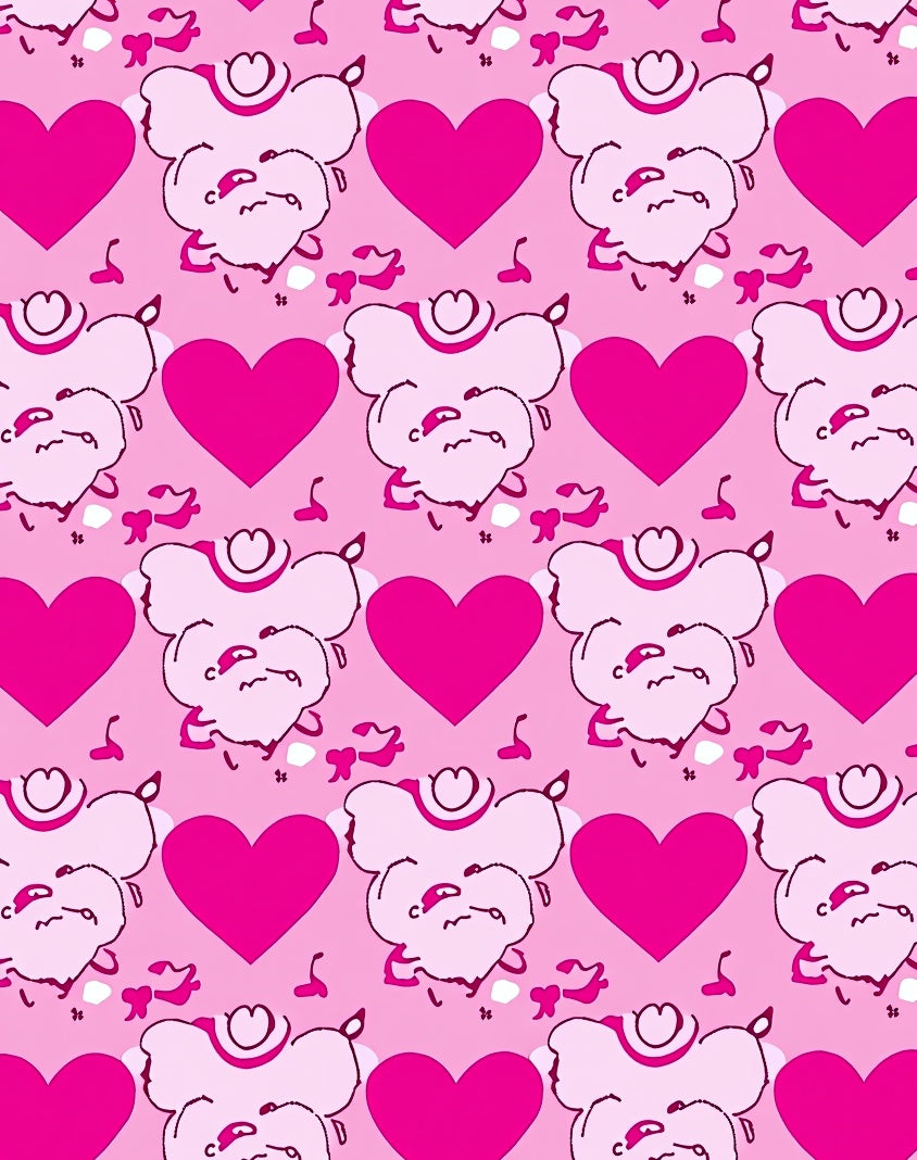 Pink Hearts Whimsical Creatures Rug