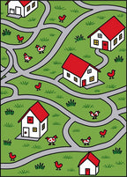 Whimsical Village Houses and Chickens Rug