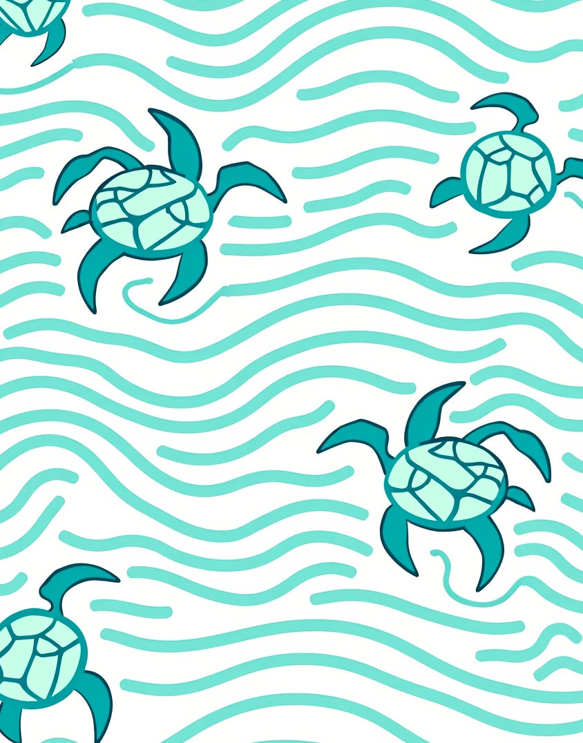 Teal Sea Turtles Floating Waves Rug