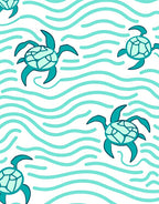 Teal Sea Turtles Floating Waves Rug