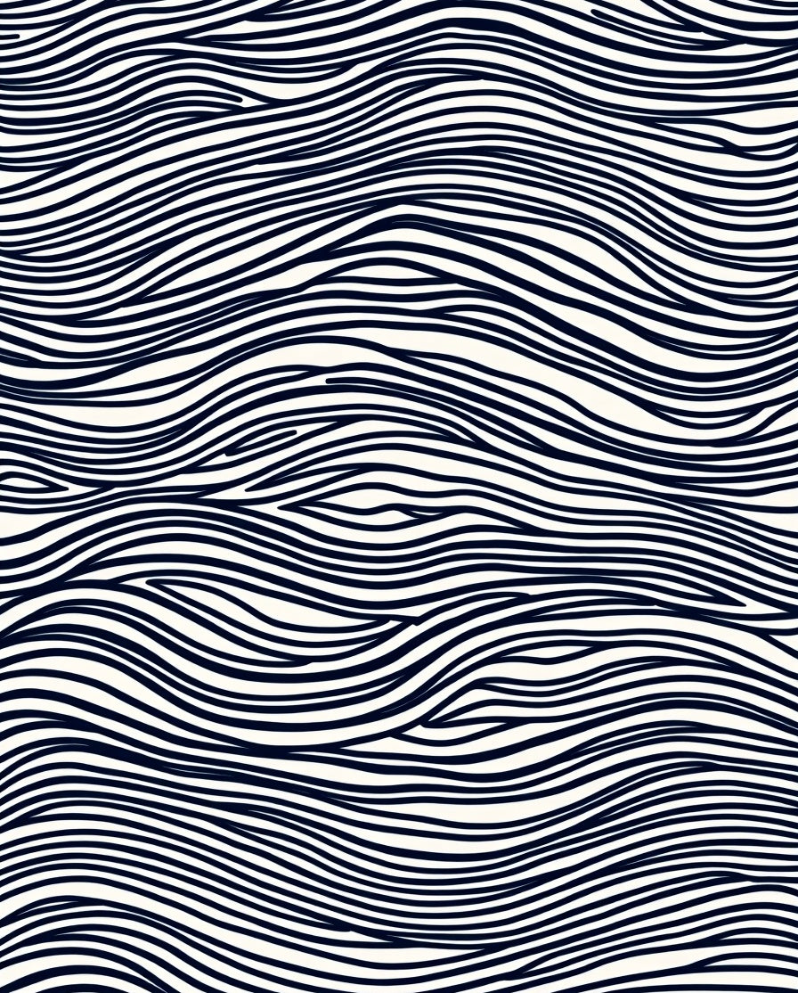 Modern Navy White Wavy Line Rug